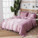 3PCS Satin Duvet Cover Set Silk Rose red And Pink Bedding Comforter Cover Silky Ruffle Pattern Luxury Silky Bed set Soft