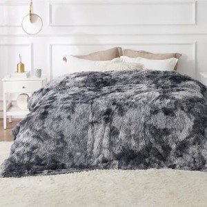 Bedsure Fluffy Tie Dye Grey Blankets Queen Size for Bed, Thick Sherpa Faux Fur Fleece Fuzzy Plush Winter Warm Soft Full Queen Blankets, Bedroom Decor Grey Gifts Cozy Gifts for Women Men, 90x90