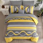Anibedding Yellow Comforter Set Queen Size,8 Pieces Bed in a Bag Patchwork Striped Bedding Sets,Boho Soft Microfiber Bedding Set for All Season(90"×90")