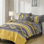 Anibedding Yellow Comforter Set Queen Size,8 Pieces Bed in a Bag Patchwork Striped Bedding Sets,Boho Soft Microfiber Bedding Set for All Season(90"×90")
