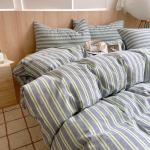 1pc Blue Stripe Cotton Duvet Cover 150x200 Queen Size Japanese Style housse de couette Skin friendly Breathable Comforter Sets