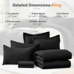 Easthome King Comforter Set 7 Pieces - Ultra-Soft Bed in a Bag King Size, Cozy Luxury Bedding Sets with All Season Comforter, Flat Sheet, Fitted Sheet, 2 Pillow Shams & 2 Pillowcases, Black