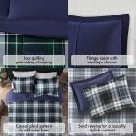 Madison Park Essentials Parkston Plaid Comforter, Matching Sham, 3M Scotchguard Stain Release Cover, Hypoallergenic All Season Bedding-Set, Full/Queen, Navy, 3 Piece