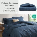 PHF 100% Cotton Waffle Duvet Cover King Size, 3 Pieces Soft Breathable Duvet Set for All Season, Pre-Washed Decorative Textured Comforter Cover with 2 Pillow Shams, 106" x 92", Navy Blue