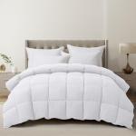 ALPSWAN Goose Feather Comforter Queen Size, White Polyester Cotton Duvet Insert, All Season Hotel Bedding Down Comforter with Corner Tabs (White Polycotton-50% Goose Feather Filled, Queen)