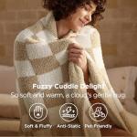Bedsure Throw Blanket for Couch Bed Sofa - Super Soft, Beige, Checkered Throw Blanket, GentleSoft, Fluffy, Cozy, Santa Gifts for Women, 50x60 Inches