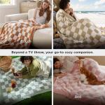 Bedsure Throw Blanket for Couch Bed Sofa - Super Soft, Beige, Checkered Throw Blanket, GentleSoft, Fluffy, Cozy, Santa Gifts for Women, 50x60 Inches