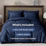 Duvet Cover Queen Size Set - Extra Soft Queen Size Duvet Cover 90 x 90 with 2 Pillow Shams - Hotel Luxury Easy Care and Fade Free w/ Zipper Closures & Ties - Comfy Breathable Bedding Set (Navy Blue)
