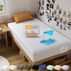 OhGeni 100% Waterproof Mattress Protector,Twin Size Mattress Soft Pad,Pet Hair & Bedwetting Resistant,Cooling Breathable Fitted Sheets,Washable Bed Cover,Non-Slip Deep Pocket,Noiseless for Kids Rooms