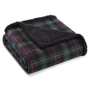 Eddie Bauer - Throw Blanket, Brushed Fleece & Plush Sherpa Bedding, Throw Blanket for Couch & Bed (Pine Tartan Dark Green, 50" x 60")