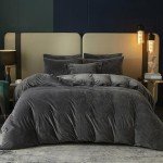SE SOFTEXLY Velvet Duvet Cover Queen Size, Soft Flannel Duvet Cover 3Pcs Solid Breathable Silky Velour Comforter Cover, Luxury Cozy Winter Duvet Cover Set with 2 Pillowcases, 90" x 90", Charcoal Grey