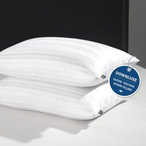 downluxe Goose Down Pillows - Hotel Collection Feather Pillows Set of 2 for Back, Stomach or Side Sleepers, Queen Size (20"x28")