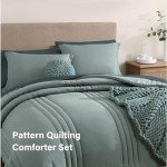 Monbix Queen Comforter Set - 7 Pieces Sage Green Bed in a Bag Queen Bedding Sets with Comforters, All Seasons Down Alternative Comforter Bed Set with Sheets,Pillowcases & Shams