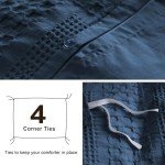 PHF 100% Cotton Waffle Duvet Cover King Size, 3 Pieces Soft Breathable Duvet Set for All Season, Pre-Washed Decorative Textured Comforter Cover with 2 Pillow Shams, 106" x 92", Navy Blue