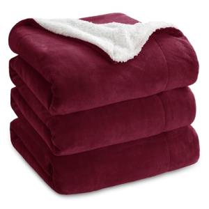 Bedsure GentleSoft Sherpa Fleece Blankets King Size for Bed - Thick and Warm Throw for Girls and Women, Soft Fuzzy Plush King Christmas Blanket for Winter, Burgundy, 108x90 Inches