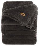 UGG 16802 Euphoria Plush Faux Fur Reversible Throw Blanket for Luxury Hotel Style Couch or Bed Blankets Cozy Machine Washable Luxurious Fuzzy Fluffy Sofa Throws, 50 x 70-Inch, Charcoal