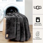 UGG 16802 Euphoria Plush Faux Fur Reversible Throw Blanket for Luxury Hotel Style Couch or Bed Blankets Cozy Machine Washable Luxurious Fuzzy Fluffy Sofa Throws, 50 x 70-Inch, Charcoal