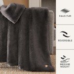 UGG 16802 Euphoria Plush Faux Fur Reversible Throw Blanket for Luxury Hotel Style Couch or Bed Blankets Cozy Machine Washable Luxurious Fuzzy Fluffy Sofa Throws, 50 x 70-Inch, Charcoal