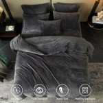 SE SOFTEXLY Velvet Duvet Cover Queen Size, Soft Flannel Duvet Cover 3Pcs Solid Breathable Silky Velour Comforter Cover, Luxury Cozy Winter Duvet Cover Set with 2 Pillowcases, 90" x 90", Charcoal Grey