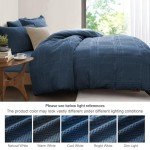 PHF 100% Cotton Waffle Duvet Cover King Size, 3 Pieces Soft Breathable Duvet Set for All Season, Pre-Washed Decorative Textured Comforter Cover with 2 Pillow Shams, 106" x 92", Navy Blue