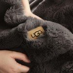 UGG 16802 Euphoria Plush Faux Fur Reversible Throw Blanket for Luxury Hotel Style Couch or Bed Blankets Cozy Machine Washable Luxurious Fuzzy Fluffy Sofa Throws, 50 x 70-Inch, Charcoal