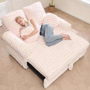 Upholstered Chaise Lounge Pull Out Sofa Bed with Pillows Couch Bed Sofa Pull Out Couch Sleeper Chair with Rolled Armrests