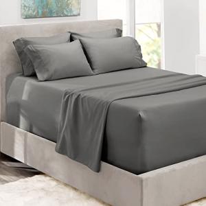 Hearth & Harbor Extra Deep Pocket Queen Sheets Sets - Fits Mattress 18-24 Inches Deep - Extra Deep Pocket Sheets - 6 Piece Queen Size - Grey