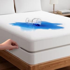 OhGeni 100% Waterproof Mattress Protector,Zippered Queen Size Mattress Encasement, Mattresses Pad, Premium Noiseless Breathable Soft Material, Mattresses Cover for Bed