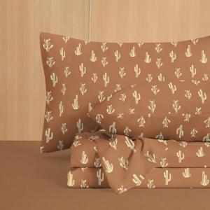 Wake In Cloud - Western Bed Sheets, 4-Piece Sheet Set, Southwestern Cactus Botanical Desert Plant Vintage Pattern Printed Bedding, Deep Pocket, Terracotta, Queen Size