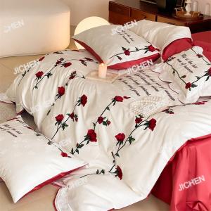QZT JC French Romantic Rose Embroidery Australian Cotton Jacquard Four-piece Set Cotton Cotton Quilt Cover Bedding