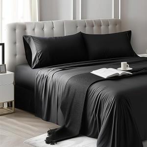 Simple Deluxe Queen Size 4 Piece Sheet Set, Lightweight Super Soft Easy Care Microfiber - Comfy Breathable, Cooling Bedding Sheets with Deep Pocket, Shrinkage and Fade Resistant, Hotel Luxury, Black