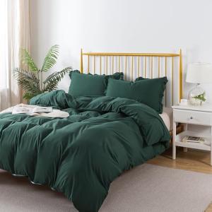 H HOUSEHOLD Dark Green Twin Size Duvet Cover - 3 Pieces Extra Soft Bedding Set, Includes 1 Duvet Cover 68x86 Inches with Zipper Closure & 2 Ruffled Pillow Shams, Comforter Not Included