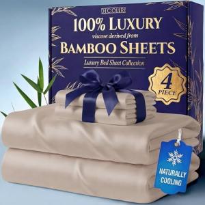 DECOLURE 100% Viscose Derived from Bamboo Sheets King Size - Luxury 4 Pc Naturally Cooling Sheets, Ultra Soft Bed Set - Deep 17" Pockets, Durable Double Stitching, Oeko Tex Standard (Taupe)