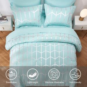 5/7Pcs elegant gold foil Comforter Sets Queen,soft microfiber,light and breathable,machine washable,suitable for all seasons