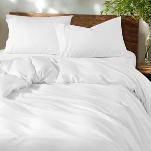 Shilucheng 100% Cotton Queen Size Duvet Covers - 600 Thread Count, Luxury Sateen Weave Egyptian Cotton Comforter Cover with Zipper Closure & Corner Ties，Hotel Bedding Duvet Covers 3 Piece (White)