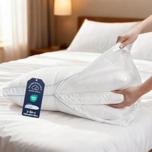 PlushHavenCloud 3-in-1 Adjustable Pillows Bed Pillow - Hotel Pillow Queen Size Pillow for Sleeping with 3 Removable Inserts, Assemblable Height & Soft Firm Pillows for Back, Stomach or Side Sleepers