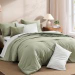 Monbix Queen Comforter Set - 7 Pieces Olive Green Prewashed Bed in a Bag Queen Bedding Sets with Comforters, All Seasons Ultra Soft Comforter Bed Set with Sheets,Pillowcases & Shams