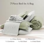 Monbix Queen Comforter Set - 7 Pieces Olive Green Prewashed Bed in a Bag Queen Bedding Sets with Comforters, All Seasons Ultra Soft Comforter Bed Set with Sheets,Pillowcases & Shams