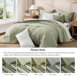 Monbix Queen Comforter Set - 7 Pieces Olive Green Prewashed Bed in a Bag Queen Bedding Sets with Comforters, All Seasons Ultra Soft Comforter Bed Set with Sheets,Pillowcases & Shams