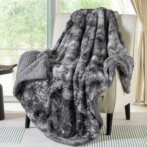 Bedsure Sherpa Fuzzy Throw Blanket - Soft, Warm and Cozy Throw for Women, Plush & Fluffy Faux Fur Blanket for Couch, Sofa and Bed Decor, Tie Dye Design, Grey, 50x60 Inches