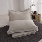 Simple&Opulence 100% Linen Duvet Cover Set with Embroidery Washed - 3 Pieces (1 Duvet Cover with 2 Pillow Shams) with Button Closure Soft Breathable Farmhouse - Linen, King Size