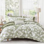 BLOOMHAVEN Queen Comforter Set -7 Pieces Sage Green Floral Comforter Set for All Seasons, Bed in a Bag Queen with Botanical Flowers Comforter, Sheets, Pillowcases & Shams
