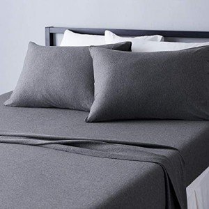 Amazon Basics 4 Piece Bed Sheets Set, 100% Cotton Jersey, Includes Super Soft, Flat and Fitted Sheets, Pillowcase, King, Dark Gray, Solid