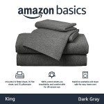 Amazon Basics 4 Piece Bed Sheets Set, 100% Cotton Jersey, Includes Super Soft, Flat and Fitted Sheets, Pillowcase, King, Dark Gray, Solid