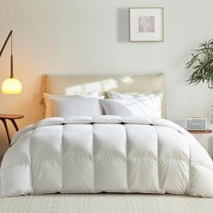 L LOVSOUL Goose Down Fiber Comforter Queen Size, 850+ Fill Power Hotel Style Bedding Comforter, 1200TC, Fluffy Ultra Soft All Season White Duvet Insert with 8 Corner Tabs