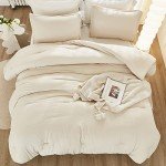 Litanika Comforter King Size Beige, 3 Pieces Lightweight Bedding Comforter Set, Down Alternative Comforter All Season Fluffy Bed Set Gift Choice