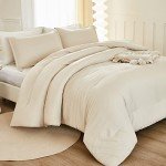 Litanika Comforter King Size Beige, 3 Pieces Lightweight Bedding Comforter Set, Down Alternative Comforter All Season Fluffy Bed Set Gift Choice