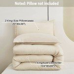 Litanika Comforter King Size Beige, 3 Pieces Lightweight Bedding Comforter Set, Down Alternative Comforter All Season Fluffy Bed Set Gift Choice