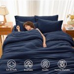 MUXHOMO 7 Pieces Queen Comforter Set, Soft Bed in a Bag Queen Size, All Season Bedding Set with Comforter, Flat Sheet, Fitted Sheet, Pillowcases & Shams, Navy Blue