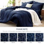 MUXHOMO 7 Pieces Queen Comforter Set, Soft Bed in a Bag Queen Size, All Season Bedding Set with Comforter, Flat Sheet, Fitted Sheet, Pillowcases & Shams, Navy Blue